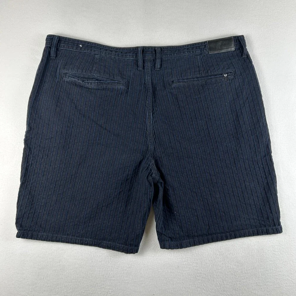 True Religion Shorts Mens 44 Blue Pinstripe Denim Chino Flat Front 8
